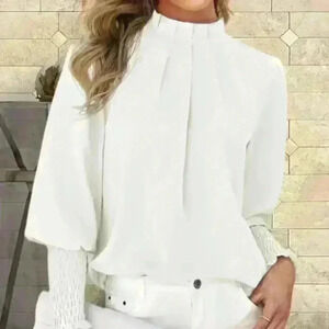White Long Sleeve Mock Neck Blouse XXL/14